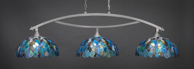 Bow 3 Light Bar In Brushed Nickel Finish With 16" Blue Mosaic Tiffany Glass (873-BN-995) - lights