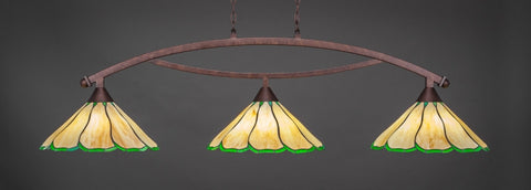 Bow 3 Light Bar In Bronze Finish With 16" Honey & Hunter Green Flair Tiffany Glass (873-BRZ-913) - lights