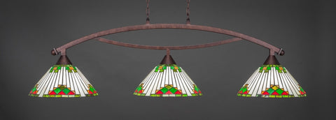 Bow 3 Light Bar In Bronze Finish With 15" Green Sunray Tiffany Glass (873-BRZ-937) - lights
