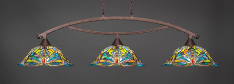 Bow 3 Light Bar In Bronze Finish With 19" Kaleidoscope Tiffany Glass (873-BRZ-990) - lights