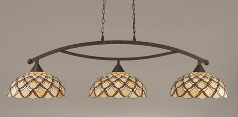 Bow 3 Light Bar In Bronze Finish With 16" Honey & Brown Scallop Tiffany Glass - lights