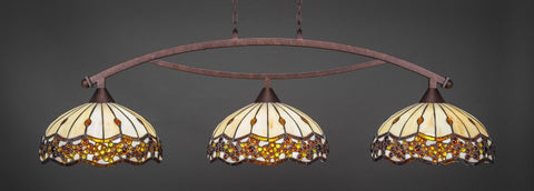 Bow 3 Light Bar In Bronze Finish With 16" Roman Jewel Tiffany Glass - lights