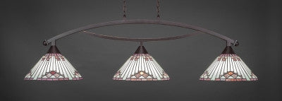 Bow 3 Light Bar In Dark Granite Finish With 15" Purple Sunray Tiffany Glass (873-DG-938) - lights