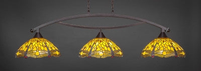 Bow 3 Light Bar In Dark Granite Finish With 16" Amber Dragonfly Tiffany Glass (873-DG-946) - lights