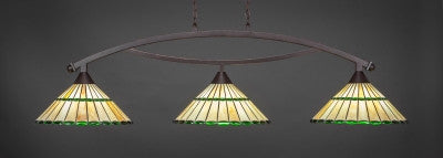 Bow 3 Light Bar In Dark Granite Finish With 15.5" Honey Glass & Green Jewels Tiffany Glass (873-DG-977) - lights