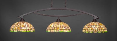 Bow 3 Light Bar In Dark Granite Finish With 15" Rosetta Tiffany Glass (873-DG-988) - lights