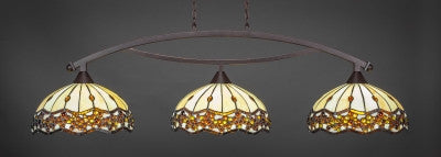 Bow 3 Light Bar In Dark Granite Finish With 16" Roman Jewel Tiffany Glass (873-DG-997) - lights