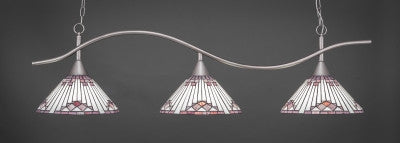 Swoop 3 Light Bar In Brushed Nickel Finish With 15" Purple Sunray Tiffany Glass (893-BN-938) - lights