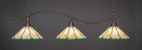 Swoop 3 Light Bar In Bronze Finish With 16" Honey & Hunter Green Flair Tiffany Glass (893-BRZ-913) - lights