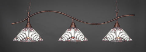 Swoop 3 Light Bar In Bronze Finish With 15" Purple Sunray Tiffany Glass (893-BRZ-938) - lights