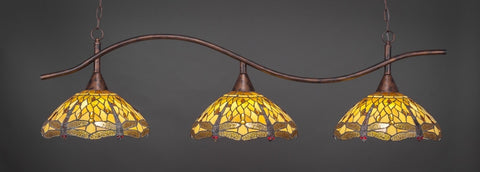 Swoop 3 Light Bar In Bronze Finish With 16" Amber Dragonfly Tiffany Glass - lights