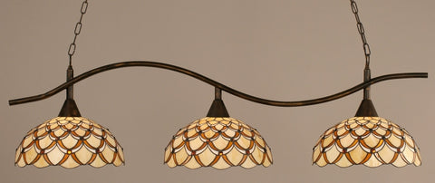 Swoop 3 Light Bar In Bronze Finish With 16" Honey & Brown Scallop Tiffany Glass - lights