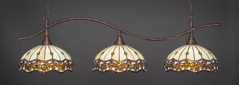 Swoop 3 Light Bar In Bronze Finish With 16" Roman Jewel Tiffany Glass - lights