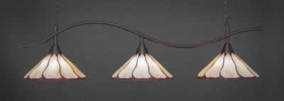 Swoop 3 Light Bar In Dark Granite Finish With 16" Honey & Burgundy Flair Tiffany Glass (893-DG-916) - lights
