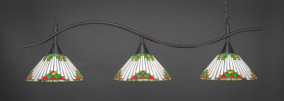 Swoop 3 Light Bar In Dark Granite Finish With 15" Green Sunray Tiffany Glass (893-DG-937) - lights