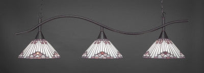 Swoop 3 Light Bar In Dark Granite Finish With 15" Purple Sunray Tiffany Glass (893-DG-938) - lights
