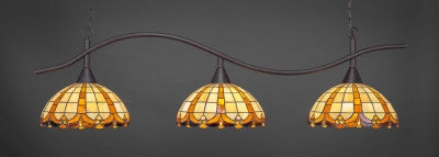 Swoop 3 Light Bar In Dark Granite Finish With 14.5" Butterscotch Tiffany Glass (893-DG-989) - lights