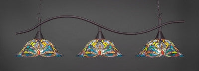 Swoop 3 Light Bar In Dark Granite Finish With 19" Kaleidoscope Tiffany Glass (893-DG-990) - lights