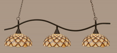 Swoop 3 Light Bar In Dark Granite Finish With 16" Honey & Brown Scallop Tiffany Glass (893-DG-993) - lights