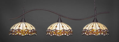 Swoop 3 Light Bar In Dark Granite Finish With 16" Roman Jewel Tiffany Glass (893-DG-997) - lights