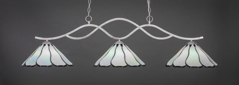  Revo 3 Light Bar In Aged Silver Finish With 16" Pearl & Black Flair Tiffany Glass - lights