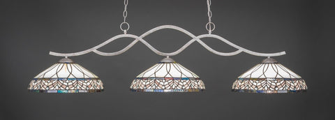  Revo 3 Light Bar In Aged Silver Finish With 16" Royal Merlot Tiffany Glass - lights