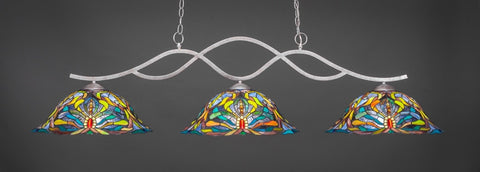 Revo 3 Light Bar In Aged Silver Finish With 19" Kaleidoscope Tiffany Glass - lights