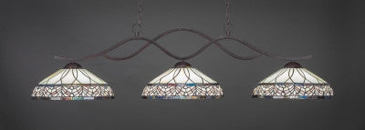  Revo 3 Light Bar In Dark Granite Finish With 16" Royal Merlot Tiffany Glass (343-DG-948) - lights