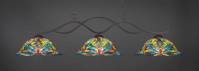  Revo 3 Light Bar In Dark Granite Finish With 19" Kaleidoscope Tiffany Glass (343-DG-990) - lights