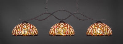  Revo 3 Light Bar In Dark Granite Finish With 15" Persian Nites Tiffany Glass (343-DG-991) - lights