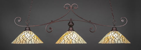  Curl 3 Light Bar In Bronze Finish With 16" Sandhill Tiffany Glass - lights