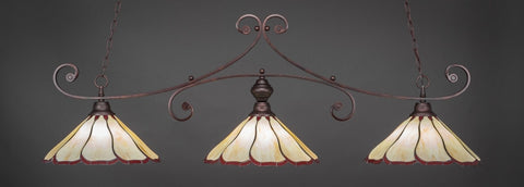 Curl 3 Light Bar In Bronze Finish With 16" Honey And Burgundy Flair Tiffany Glass (353-BRZ-916) - lights