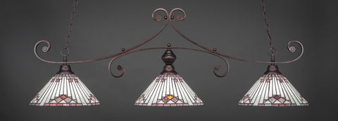  Curl 3 Light Bar In Bronze Finish With 15" Purple Sunray Tiffany Glass (353-BRZ-938) - lights