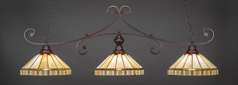  Curl 3 Light Bar In Bronze Finish With 15" Honey & Brown Mission Tiffany Glass - lights
