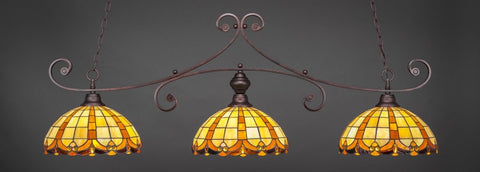  Curl 3 Light Bar In Bronze Finish With 14.5" Butterscotch Tiffany Glass - lights