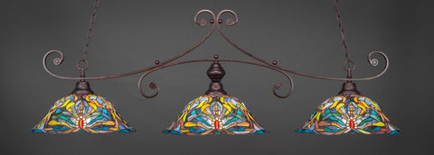  Curl 3 Light Bar In Bronze Finish With 19" Kaleidoscope Tiffany Glass (353-BRZ-990) - lights