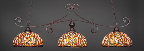  Curl 3 Light Bar In Bronze Finish With 15" Persian Nites Tiffany Glass - lights