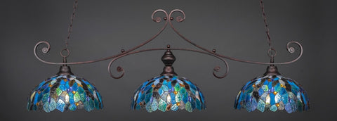  Curl 3 Light Bar In Bronze Finish With 16" Blue Mosaic Tiffany Glass (353-BRZ-995) - lights