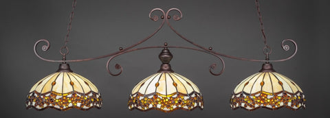  Curl 3 Light Bar In Bronze Finish With 16" Roman Jewel Tiffany Glass (353-BRZ-997) - lights