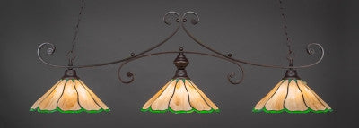  Curl 3 Light Bar In Dark Granite Finish With 16" Honey & Hunter Green Flair Tiffany Glass (353-DG-913) - lights