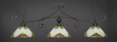  Curl 3 Light Bar In Dark Granite Finish With 15" Green Sunray Tiffany Glass (353-DG-937) - lights