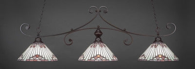  Curl 3 Light Bar In Dark Granite Finish With 15" Purple Sunray Tiffany Glass (353-DG-938) - lights