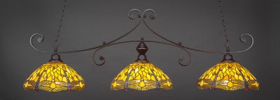 Curl 3 Light Bar In Dark Granite Finish With 16" Amber Dragonfly Tiffany Glass (353-DG-946) - lights