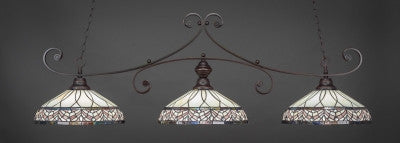  Curl 3 Light Bar In Dark Granite Finish With 16" Royal Merlot Tiffany Glass (353-DG-948) - lights