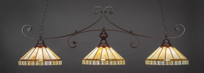  Curl 3 Light Bar In Dark Granite Finish With 15" Honey & Brown Mission Tiffany Glass (353-DG-964) - lights