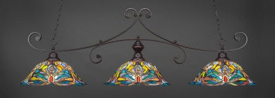  Curl 3 Light Bar In Dark Granite Finish With 19" Kaleidoscope Tiffany Glass (353-DG-990) - lights