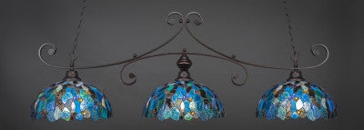  Curl 3 Light Bar In Dark Granite Finish With 16" Blue Mosaic Tiffany Glass (353-DG-995) - lights