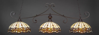  Curl 3 Light Bar In Dark Granite Finish With 16" Roman Jewel Tiffany Glass (353-DG-997) - lights
