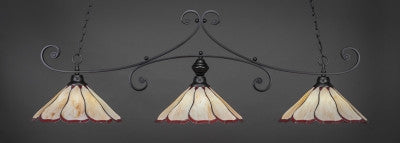  Curl 3 Light Bar In Matte Black Finish With 16" Honey And Burgundy Flair Tiffany Glass (353-MB-916) - lights
