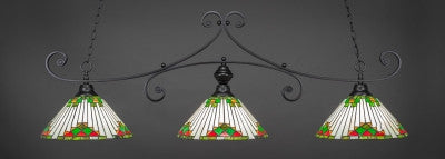  Curl 3 Light Bar In Matte Black Finish With 15" Green Sunray Tiffany Glass (353-MB-937) - lights